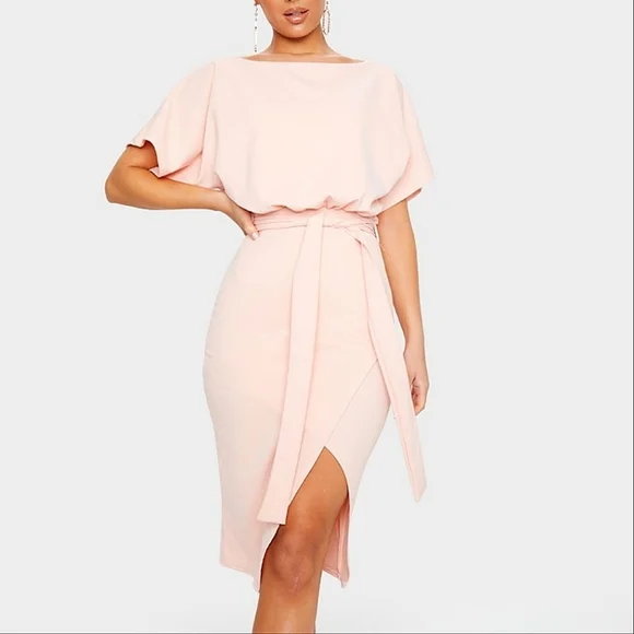 PrettyLittleThing Dresses Nwt Plt Nude Wrap Front Belted